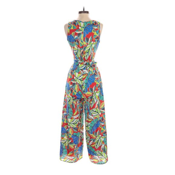 Nicole Miller NY Jumpsuit Wide Leg Belted V-neck Red Blue Multi - Picture 2 of 10